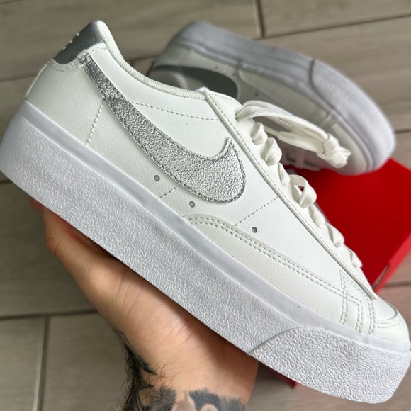 Nike Shoes - NIKE BLAZER LOW WHITE SILVER PLATFORM SNEAKERS